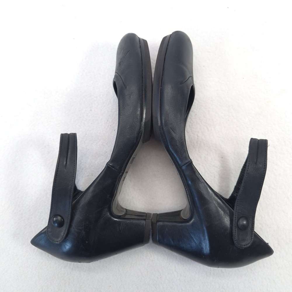 Vialis Black Leather Mary Jane Heels Buttoned Strap Round Toe Size 6 - Picture 11 of 12